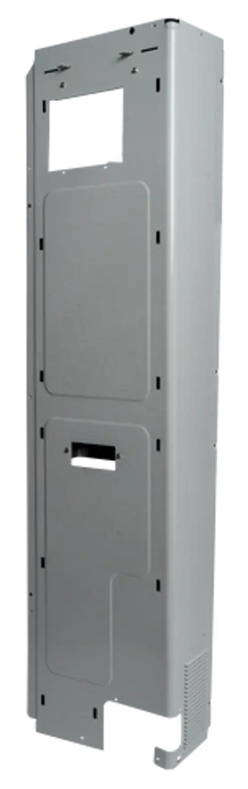 Rechte Seitenverkleidung aus Metall für einen Wolf BWL-1S-10/14/16 400V, mit Ausschnitten und Lüftungsschlitzen zur Aufnahme der Gerätekomponenten.